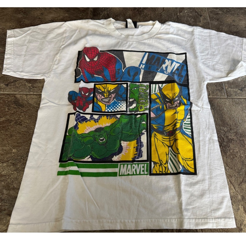 Vtg Mad Engine Marvel Heroes Hulk Spiderman Wolverine Graphic T Shirt White L
